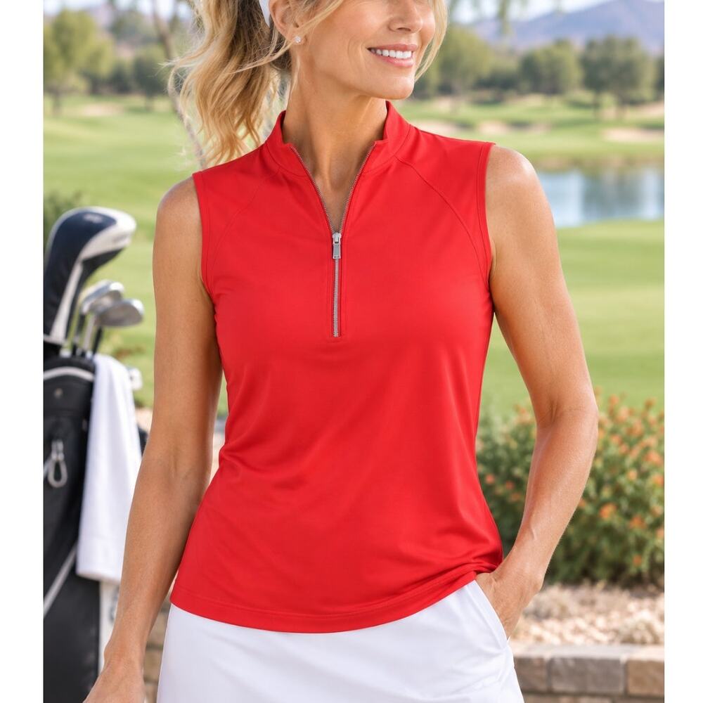Tail Women’s Golf Shirt Size M Red Sleeveless Quarter Zip Performance Pickleball